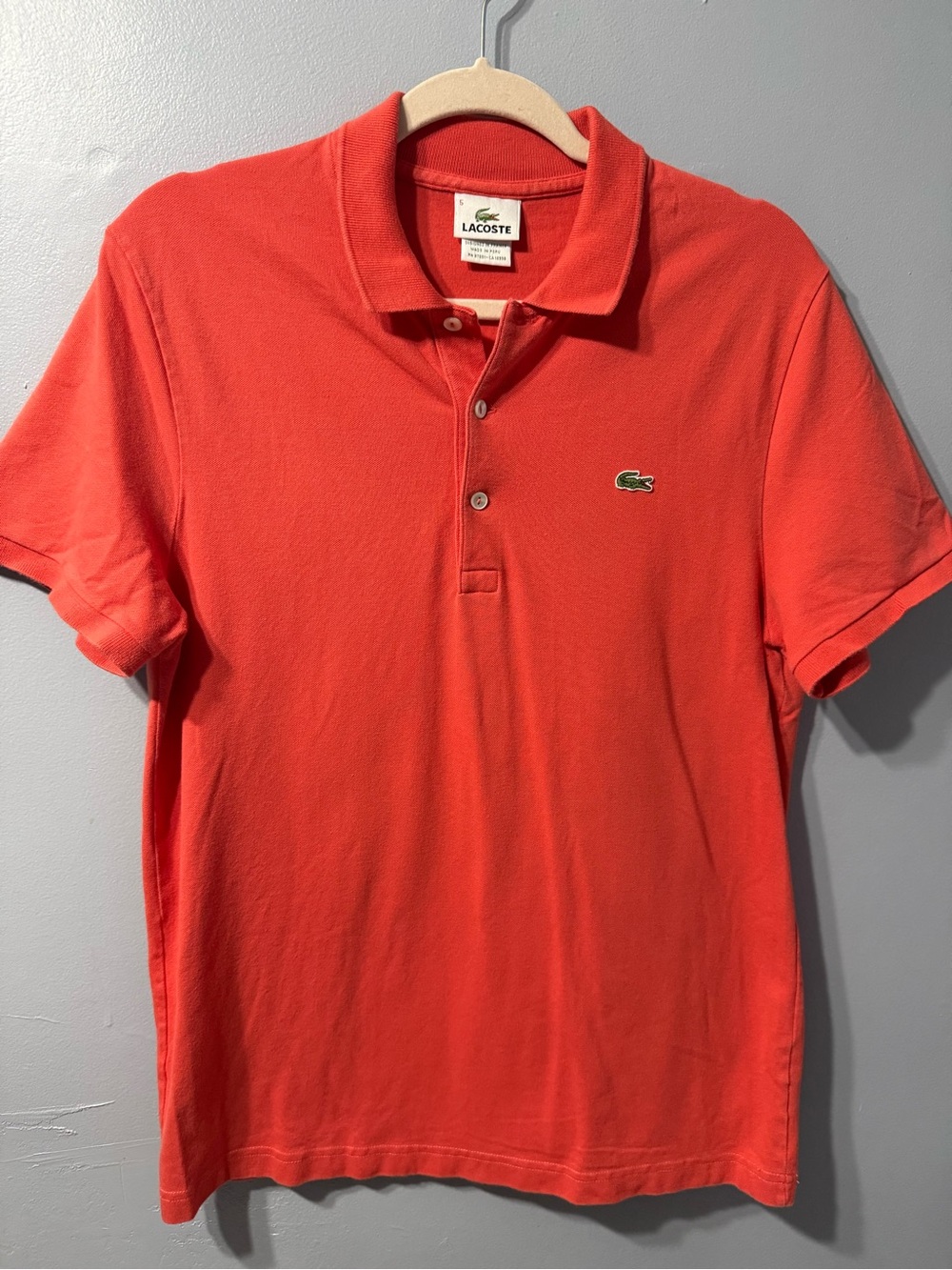 Lacoste 3 Button Cantaloupe Orange Slim Fit Polo Men’s Shirt Size 5 Large